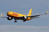 G-DHLE @ EGNX - DHL Boeing 767 G-DHLE doing training circuits at East Midlands Airport on the day it was delivered. - by Deborah Milnes