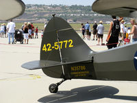 N35786 @ CMA - 1941 Piper J5A CUB CRUISER as L-4A GRASSHOPPER, Continental A&C75 75 Hp, impressed from civil source, tail. - by Doug Robertson