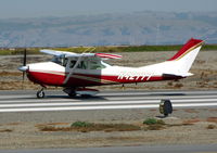 N42777 @ KSQL - Very sharp 1968 Cessna 182L starting take-off run at home base - by Steve Nation