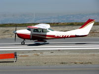 N42777 @ KSQL - Very sharp 1968 Cessna 182L on take-off run at home base - by Steve Nation