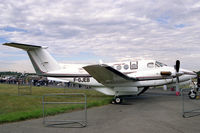 F-GJEB @ EGLF - Beech 200. The passenger commuter version of this executive turboprop aircraft. Equipped with 11 passenger seats, cargo pod and wing lockers, it is pressurised and cruises at 290 mph. At the Farnborough Airshow in 1990. - by Malcolm Clarke