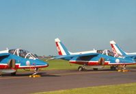 E155 @ MHZ - Alpha Jet number 6 of the Patrouille de France aerobatic team which attended the 1988 Mildenhall Air Fete. - by Peter Nicholson