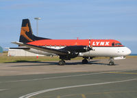 G-BVOU @ EGNS - Emerald Airways. Lynx Parcels scheme. - by vickersfour