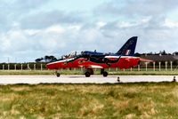 XX172 @ EGQS - St. Athan Station Flight's Hawk T.1, adorned with the Welsh dragon, ready for departure at Lossiemouth in April 1996 - by Peter Nicholson