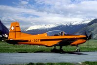 A-927 @ LSMJ - Turtmann was a very nicely situated airbase in the heart of the Alps. This PC-7 was seen during the 1997 Wiederholungskurs. - by Joop de Groot