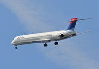 N910DN @ KLAX - Delta Airlines MD-90-30 , missed approach 25L KLAX (gear issue?). - by Mark Kalfas