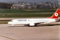 TC-JEZ @ LSGG - Boeing 737-4YO of Turkish Airlines at Geneva in March 1994. - by Peter Nicholson