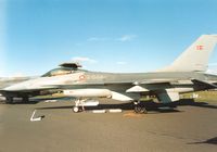 E-008 @ EGQL - F-16A Falcon of Esk 726 Royal Danish Air Force in the static park at the 1989 RAF Leuchars Airshow. - by Peter Nicholson