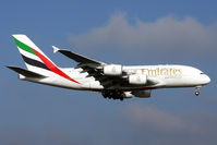 A6-EDF @ EGLL - Emirates Airbus A380 about to land at Heathrow - by Terry Fletcher