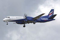 G-CDKA @ EGNT - Saab 2000 on approach to Rwy 25 at Newcastle Airport in 2009. - by Malcolm Clarke