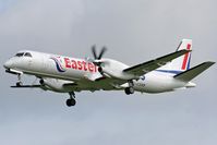 G-CDKB @ EGNT - Saab 2000 on approach to Rwy 25 at Newcastle Airport in 2007. - by Malcolm Clarke