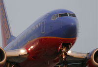 N526SW @ KLAX - Southwest Airlines Boeing 737-3H4, SWA421 from KLAS, 24R approach KLAX. - by Mark Kalfas