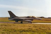 FB-20 @ EGQS - F-16B Falcon of 10 Wing Belgian Air Force taxying to the active runway at RAF Lossiemouth in the Summer of 1992. - by Peter Nicholson
