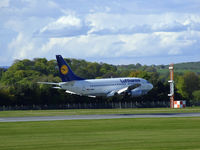 D-ABIP @ EGPH - Lufthansa Boeing 737-530 landing on runway 06 - by Mike stanners