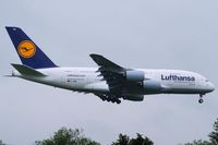 D-AIMA @ LOWW - Lufthansa Airbus A380 Frankfurt am Main on final RWY 34; first landing of an A380 in Vienna :D - by Hannes Tenkrat