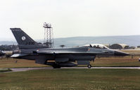 J-230 @ EGQS - F-16A Falcon of 322 Squadron Royal Netherlands Air Force preparing to depart from RAF Lossiemouth in the Summer of 1990. - by Peter Nicholson