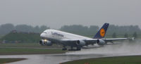 D-AIMA @ EDDP - the first landing from the A380 / Lufthansa in leipzig youre welcome. what a bad weather for that nice aircraft. - by Marcus Valentin