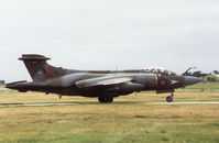 XX901 @ EGQS - Buccaneer S.2B of 208 Squadron awaiting clearance to join the active runway at RAF Lossiemouth in September 1992. - by Peter Nicholson