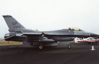 87-0223 @ EGQL - F-16C Falcon of 23rd Fighter Squadron/52nd Fighter Wing based at Spangdahlem in the static park at the 1992 RAF Leuchars Airshow. - by Peter Nicholson