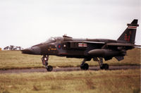 XZ106 @ EGQS - Jaguar GR.1A, callsign Rebel, of 41 Squadron at RAF Coltishall taxying to the active runway at RAF Lossiemouth in the Summer of 1993. - by Peter Nicholson