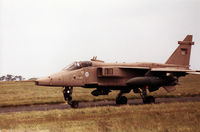 XZ111 @ EGQS - Jaguar GR.1A of 54 Squadron based at RAF Coltishall taxying to the active runway at RAF Lossiemouth in the Summer of 1993. - by Peter Nicholson
