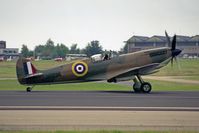 G-MKIX @ EGDM - Supermarine 361 Spitfire LF9C at the Battle of Britain Airshow, A&AEE, Boscombe Down in June 1990. - by Malcolm Clarke