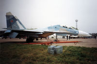 389 @ EGQL - Su-27B Flanker on display at the 1992 RAF Leuchars Airshow. - by Peter Nicholson