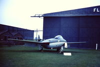 WV856 @ EGDY - Parked outside a hangar of the Fleet Air Arm museum at RNAS Yeovilton in late 1960's/early 1970's. Painted in the green/white Admirals Barge colour scheme when the aircraft was operated by 781 NAS. - by Roger Winser