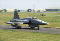 K-3016 @ EGQS - NF-5A of 314 Squadron Royal Netherlands Air Force taxying to the active runway at RAF Lossiemouth in May 1990. - by Peter Nicholson