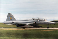 K-4024 @ EGQS - NF-5B of 316 Squadron Royal Netherlands Air Force taxying to the active runway at RAF Lossiemouth in May 1990. - by Peter Nicholson