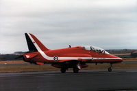 XX243 @ EGQL - Hawk T.1 of the Red Arrows aerobatic display team landing at the 1984 RAF Leuchars Airshow. - by Peter Nicholson