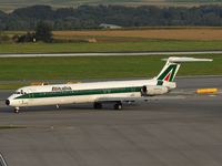 I-DACZ @ VIE - Normally Alitalia uses CRJ 900 of Air One for the flights to VIE. MD 82 is a rare visitor. Mind also the Super 80 titles on the engine cowlin! - by P. Radosta - www.austrianwings.info