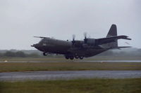 XV206 @ EGFH - A poor but rare shot of a C-130 Hercules XV206 departing Swansea Airport. Typical summer weather! - by Roger Winser
