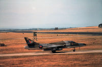WV318 @ EGQS - Hunter T.7A of 208 Squadron awaiting clearance to join the active runway at RAF Lossiemouth in the Summer of 1984. - by Peter Nicholson
