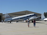 N814CL @ CMA - Clay Lacy's 1945 Douglas DC-3C in livery of DC-3 'Mainliner O'Connor' of United Air Lines, two P&W R-1830s. The DC-3C was a postwar civil conversion of the wartime C-47 which had more powerful engines & stronger structure. Clay has over 50,000 flt hours - by Doug Robertson