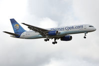 G-JMCE @ EGNT - Boeing 757-25F on approach to Newcastle Airport, August 2010. - by Malcolm Clarke