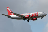 G-CELA @ EGNT - Boeing 737-377 on approach to Newcastle Airport, August 2010. - by Malcolm Clarke
