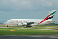 A6-EDE @ EGCC - A6-EDE Emirates Airbus A380-861 Taxiing at Manchester Airport - by David Burrell