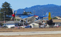 N151SE @ KWVI - 1944 P-51D 44-35972 44-73129 U.S. Air Force FF-129 #22 'Merlin's Magic' nose art on final approach @ 2010 Watsonville Fly-in - by Steve Nation