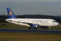 5B-DCF @ EGCC - Cyprus Airways A319 turning of RW05R - by Chris Hall
