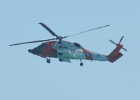 6022 - Coast Guard Helicopter at Castaway Cay in the Bahamas flying around the Disney Magic Cruise Ship. - by Bluedharma