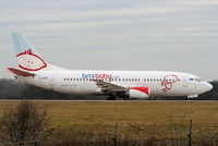 G-OGBD @ EGCC - BMI baby B737 lining up on rw05L - by Chris Hall