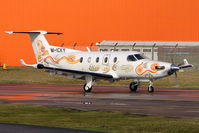 M-ICKY @ EGGW - 2003 Pilatus PC-12/45, c/n: 508 taxying out at Luton - bound for Goodwood - by Terry Fletcher