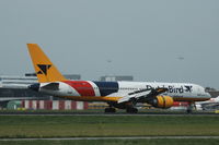 PH-DBA @ EHAM - Colourful Boeing 757-200 of DutchBird landing at Schiphol airport. - by Henk van Capelle