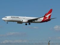 ZK-ZQB @ YMML - This aircraft, with QANTAS, Spirit of Australia livery, carries New Zealand registration and a NZ Flag. Landing runway 34, Melbourne (Tullamarine).