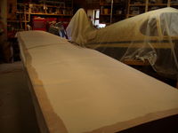 N3057K - Another view of top of wing, fabric laid out. - by Ken Kinsler