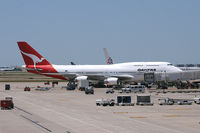 VH-OEE @ DFW - First Qantas flight into DFW Airport. They will fly a Boeing 747-400 four times a week from Sydney to D/FW.