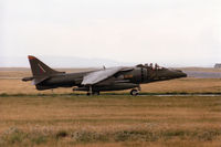 ZD328 @ EGQS - Harrier GR.7, callsign Rafair 620 Bravo, of 4 Squadron taxying to Runway 23 at RAF Lossiemouth in September 1994. - by Peter Nicholson
