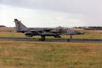 XX767 @ EGQS - Jaguar GR.1A, callsign Wildcat 2, of 54 Squadron at RAF Coltishall taxying to Runway 05 at RAF Lossiemouth in September 1994. - by Peter Nicholson