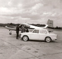 G-AROX - Aircraft with new Hillman Minx (1964) with Jack Brabham. Biggin Hill August 1963. - by John Gilman